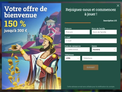 Parcours d’inscription Crésus Casino